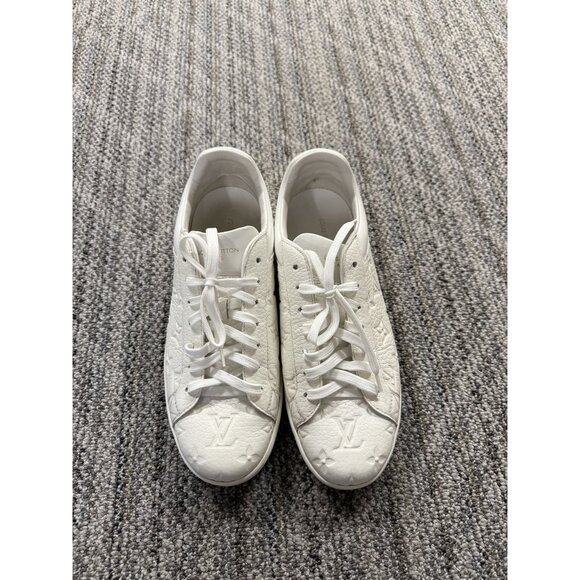 Louis Vuitton Womens White Embossed Leather Sneakers Size 8 With Monogram Detail - Picture 1 of 12